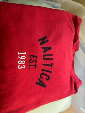 Nautica Mens Red Crewneck Sweatshirt with Navy Logo